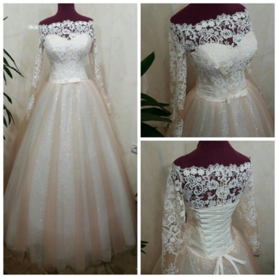 Цветное свадебное платье с рукавами Андреа